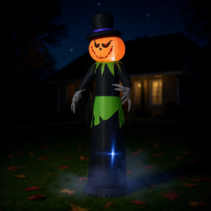 Calabaza inflable de Halloween para decoración de jardín exterior, de PVC, 6 pies de altura, iluminada, con sombrero y capa, para decoración festiva. - Product Image 2