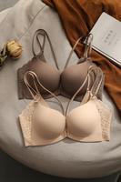 Conjunto de Sujetador Push-Up sin Costuras para Mujer, sin Espalda, con Cierre Frontal, sin Varillas, Realza el Busto Pequeño, Copa Delgada con Logotipo, para Pecho Plano, de Poliamida