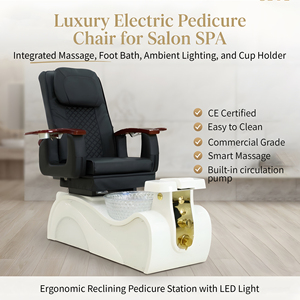 Fauteuil de pédicure de luxe en céramique et verre, 4 ensembles, massage par pétrissage, bande LED de base, vente directe usine, couleur personnalisable, professionnel - Product Image 1