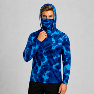 Camisa de Pesca con Capucha y Manga Larga para Hombre, Camuflaje Azul, Protección Solar UPF 50 Anti UV, Ropa de Exterior - Product Image 1