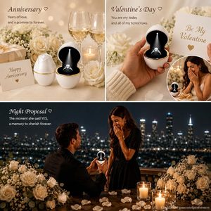 Caja de Joyería con Forma de Rosa y Luz LED, Estuche para Guardar Anillos con Detalles en Oro Blanco, Diseño Floral, Caja de Regalo para el Día de San Valentín - Product Image 4
