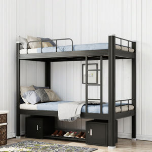 आधुनिक वाणिज्यिक समायोज्य डबल डेकर बंक बिस्तर पर्यावरण के अनुकूल सरल लोहे के लकड़ी के डिजाइन रानी होटल अपार्टमेंट स्कूल बेडरूम - Product Image 1