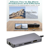Hub USB-C 8-en-1 - 0307 Connecte projecteur, moniteur, téléviseur, etc. Boîtier en alliage d'aluminium anodisé Lecteur de cartes SD/TF