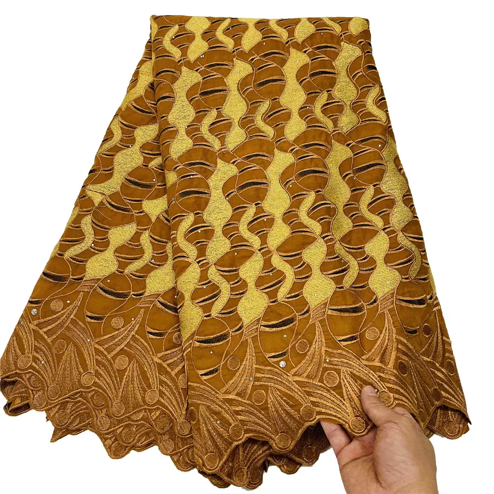 Kain Tekstil Afrika Bordir Renda Voile Kualitas Tinggi Indah 100% Kain Katun ML19R410
