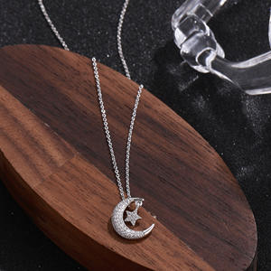 Collar de Estrella y Luna para Mujer, Colgante de Cuarzo, Cadena de Aleación de Zinc Plateada, Joyería de Moda para Regalo - Product Image 2