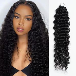 Extensions de cheveux humains au crochet effet plume pour femmes noires, boucles ondulées, style polyvalent, <span class=keywords><strong>noir</strong></span> naturel, pour tresses - Product Image 1