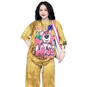 Completo Set Estivo <span class=keywords><strong>Donna</strong></span>: Top e Pantaloni Comodi <span class=keywords><strong>Casual</strong></span> con Stampa Tie-Dye e Cartoni Animati - Nuova Collezione Direttamente dalla Fabbrica per l'Esportazione - Product Image 1