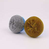 Éponge à récurer Sunshine Kitchen avec fil en acier inoxydable PET et boule en métal cuivre durable, forme de boule, poignées en laine pour casseroles