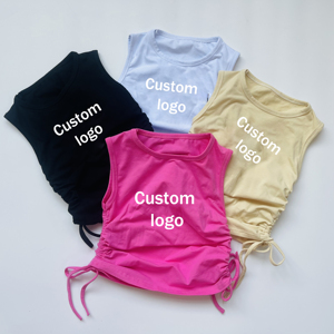 Canotta in cotone senza maniche per <span class=keywords><strong>bambina</strong></span> Ruidian gilet plissettato con coulisse di base in puro colore - Product Image 3