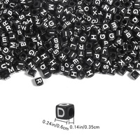 Perles en acrylique carrées de 6 mm et 7 mm, base noire, lettres blanches, 26 lettres uniques, perles à huile, accessoires DIY pour chaînes de téléphone portable, vente en gros