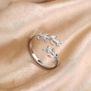Minimalist <b>Adjustable</b> Open toe <b>Ring</b> with CZ Stone Studded Leaf and Branch Design for Women Fashionable Elegant Style Accessory - Product Image 3