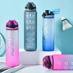 Botella de agua deportiva de gran capacidad sin Bpa con logotipo personalizado, botella de agua motivacional con degradado transparente con marcador de tiempo