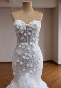 Robe de mariée sirène blanche Ocstrade Princess en tulle moelleux, corset satiné <span class=keywords><strong>à</strong></span> épaules dénudées, volants floraux 3D et longue traîne pour mariée 2026 - Product Image 5