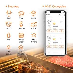 Thermomètre à viande sans fil Inkbird <span class=keywords><strong>Wifi</strong></span> pour l'extérieur, étanche pour le four, le barbecue IBBQ-4T - Product Image 2