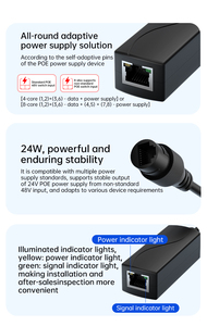 ตัวแปลงกิกะบิต POE 10/100/1000Mbps DC48-57V 24V 24W IEEE802.3Af/AT RJ45สีดำ - Product Image 2