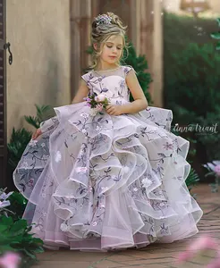 कीहोल वापस कढ़ाई फीता Tulle शादी फूल लड़की पोशाक बच्चों पार्टी पोशाक जन्मदिन का Couture पोशाक