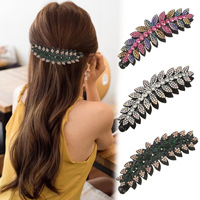 Barrette à cheveux en forme de feuille élégante avec strass 3D en cristal, antidérapante, pour femmes, idéale pour les mariages et les fêtes
