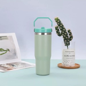 Best Value 30oz Stainless Steel Tumbler <b>Flip</b> Straw Handle Vacuum Insulated BPA Free Eco-Friendly School Use Sublimation Coffee - Product Image 4