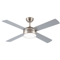 Ventilateur de plafond 52 pouces à 4 pales avec lumière, commande directe RTS, corps nickelé moderne et minimaliste, pales argentées JSY-4002