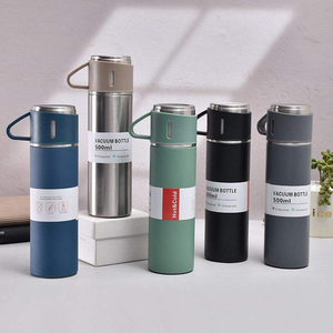 500ml Double-Wall Stainless Steel Tumbler Thermal Mug Gift Set <strong>2</strong> Extra <strong>Cups</strong> Portable Vacuum <strong>Flask</strong> Water Bottle Stainless Steel - Product Image 2