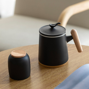 Ceramic <b>Mug</b> With Wooden Handle And Lid 301-400ml <b>Large</b> Capacity Tea Water Cup For Office Use - Product Image 2