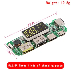 LEDデュアルUSB5V2.4Aマイクロ/タイプ-CUSBモバイルパワーバンク18650充電モジュールリチウム電池充電器ボード回路保護