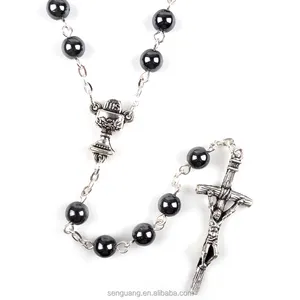 Hematite Rosary Natural Stone Beads St Benedict Medals Rosary Black Men Stainless Steel Catholic Rosaries