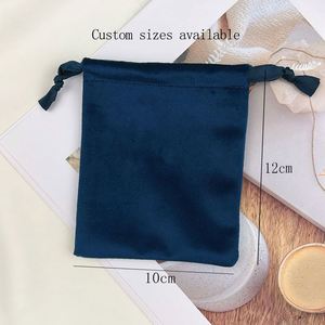Pochette à bijoux en velours épais bleu foncé avec cordon de serrage, sac cadeau en velours doux de luxe pour collier, bracelet, emballage, logo personnalisé accepté - Product Image 5