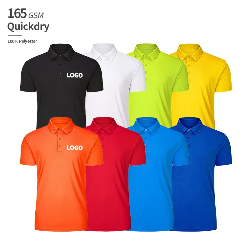 Camisa polo uniforme de poliéster 165 gramas, camiseta masculina bordada personalizada com secagem rápida