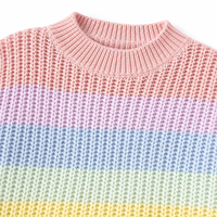 Pull en tricot côtelé pour enfants avec logo personnalisé, col montant, rayures multicolores, automne-hiver, polyester, doux, fabrication OEM & ODM
