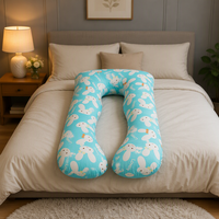 Oreiller de grossesse en coton imprimé en forme de U, oreiller de maternité pour femmes enceintes, soutien pour l'allaitement, motif lapin mignon