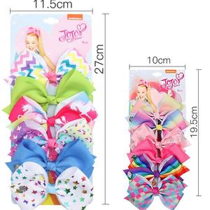 Ensemble de pinces à cheveux en tissu Jojo Bow de 5 pouces, 6 couleurs, une carte, style européen et américain, entièrement fait à la main <span class=keywords><strong>pour</strong></span> <span class=keywords><strong>enfants</strong></span> - Product Image 3