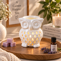 Vente en gros : Brûleur d'arômes en céramique blanche en forme de hibou pour cire fondue et huiles essentielles, support de bougie chauffe-plat pour la décoration intérieure