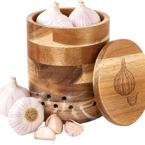 Wooden Garlic Storage <b>Container</b> Cylinder With Ventilation Holes Breathable Moisture Proof Kitchen Desktop Storage Box - Product Image 2