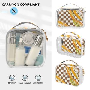 Bolsa de Cosméticos Transparente de PVC, 2 Piezas, Personalizada, con Cierre, Diseño a Cuadros Hawaianos Marrones con Estampado de Puakenikeni, Portátil, para Viaje, Maquillaje y Artículos de Aseo - Product Image 5