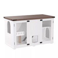Venta al por mayor de fábrica: Mueble moderno de madera bicolor transpirable para mascotas con rascador y compartimentos divididos