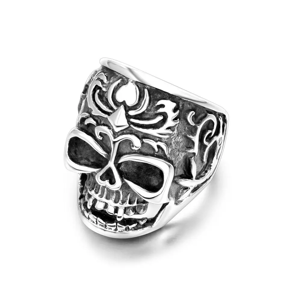 Stainless steel personality male domineering classic flame skull ring for boyfriend
