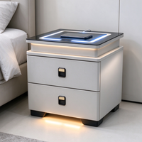 Table de chevet élégante style crème avec chargeur sans fil, lumière d'ambiance LED, 2 tiroirs, grande capacité, table de chevet pour appartement