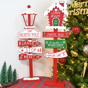 Christmas <b>Wooden</b> House-Shaped Eco-Friendly Outdoor Pole Insertion Courtyard Sign Plaque for Lawn Decoration - Product Image 4