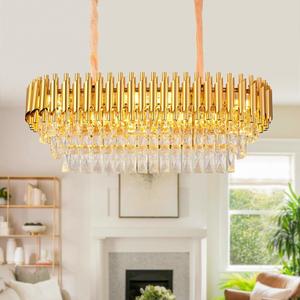 ثريات كريستال عصرية 350 مم × 800 مم، ثريا ذهبية مستطيلة، إضاءة معلقة كريستالية ثلاثية الطبقات، أضواء سقف عصرية - Product Image 5