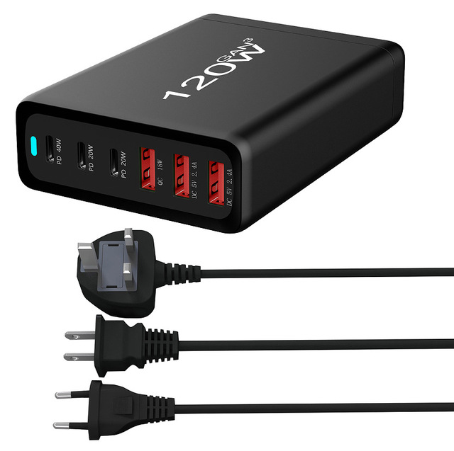 GaN 120W Charger 6 Port USB Type C PD Charger Quick Charge 3.0 USB Desktop Charger Multi-Function Adapter for Laptop Smart Phone