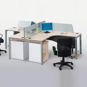 Mobilier de bureau 2 personnes en aluminium en forme de L, cloison de bureau, Table de personnel en bois, bureau à domicile et poste de travail