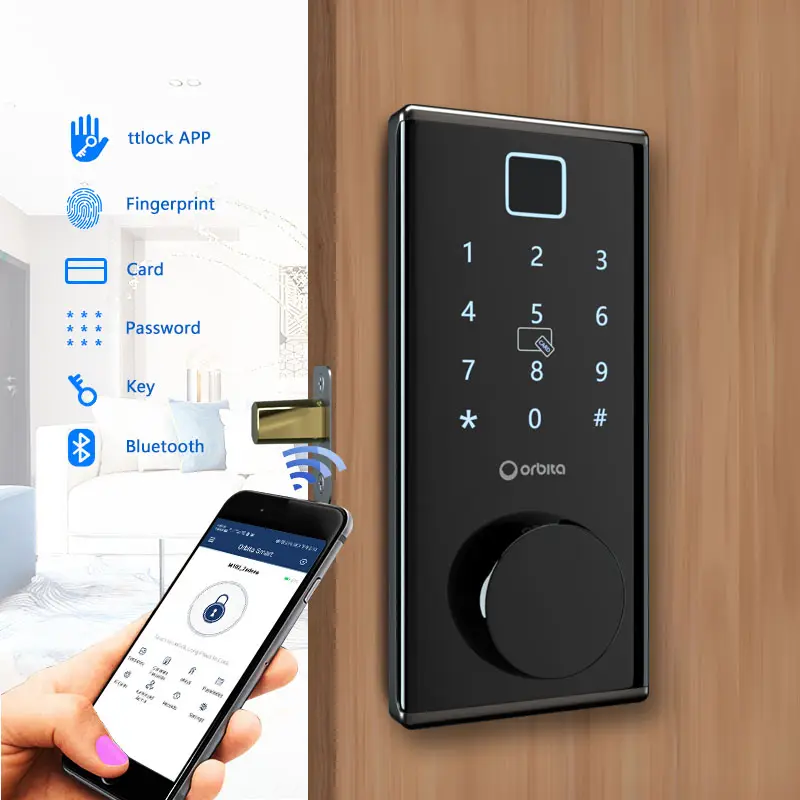 Orbita Mini uzaktan kumanda Tt kilidi Blu Tuya App Wifi ev akıllı biyometrik parmak izi kapı kilitleri kolu olmadan şifre ile