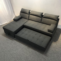 Maßgefertigtes Kunstleder-Ecksofa mit Kopfstütze und Staufach