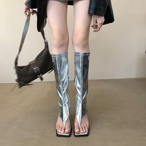 Bottes longues montantes pour femmes 2026, à bout ouvert, talons fins, fermeture éclair, respirantes, extensibles, style claquettes, pour l'été - Product Image 2