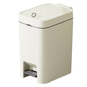 Foot Operated Trash Can 12L Beige Rectangular Indoor Kitchen Living Room Bathroom Waste <b>Bin</b> - Product Image 5
