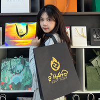 Sac en papier personnalisé imprimé avec logo, sac de shopping noir mat avec poignée en coton pour magasin de vêtements