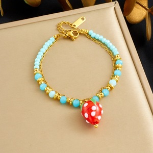 Fashion Charm Bracelet Rainbow Beaded Mushroom Pendant Women's Jewelry Zinc Alloy Cartoon Design Yiwu Origin - Product Image 2