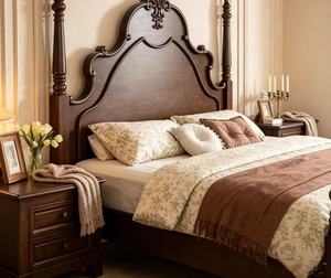 Premium Queen Size Solid Wood Carved Spindle <b>Bed</b> With Ornate Tall Headboard For Vintage Bedroom - Product Image 2