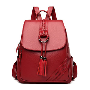 Women's Fashion High Quality <b>Leather</b> <b>Backpacks</b> Designer <b>Large</b>-capacity Ladies Solid Color Schoolbags Female Leisure Travel Bag - Product Image 5